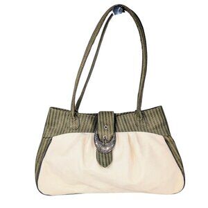 Viva Bags Green Snakeskin Canvas Large Hobo Pleated Shoulder Bag NWT